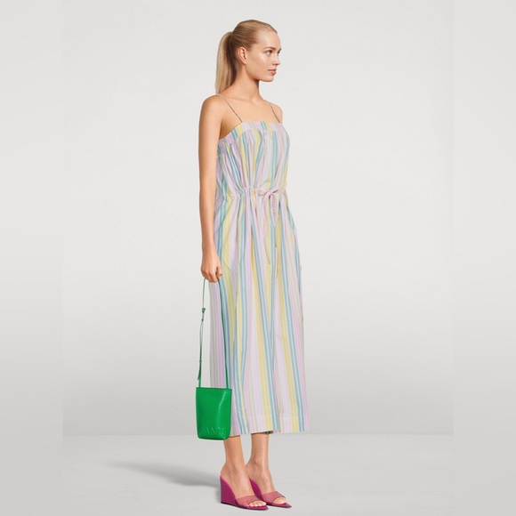 GANNI Cotton Midi Dress In Striped Print size US 8 - Picture 4 of 16